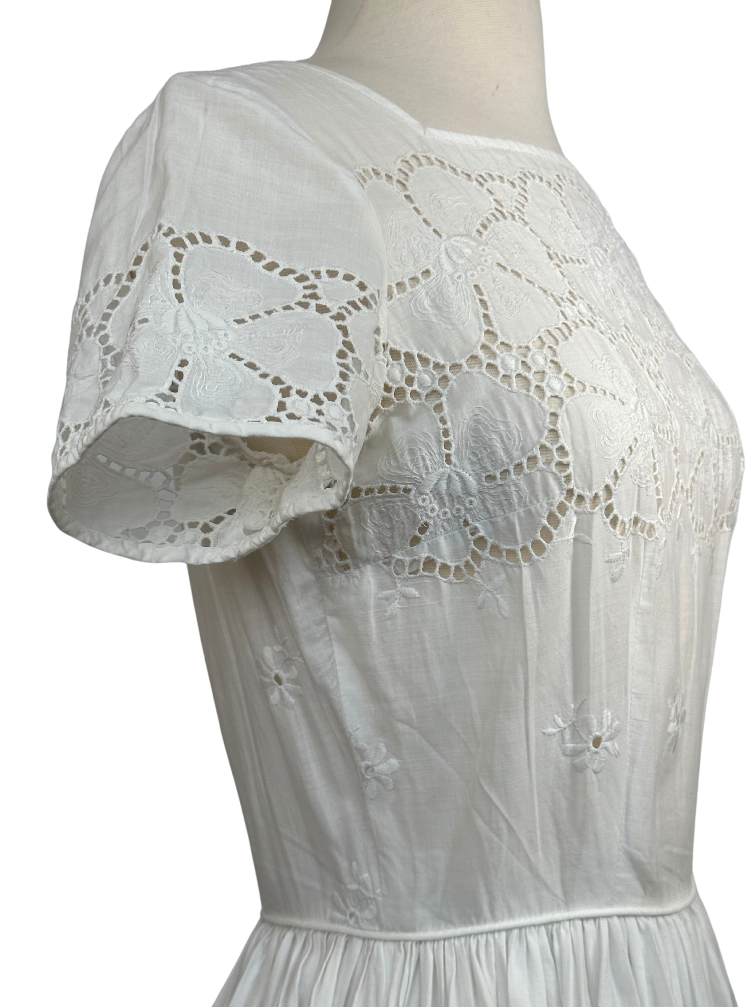 Vintage 1950s R&K Originals White Eyelet Fabric Dress - XS - S