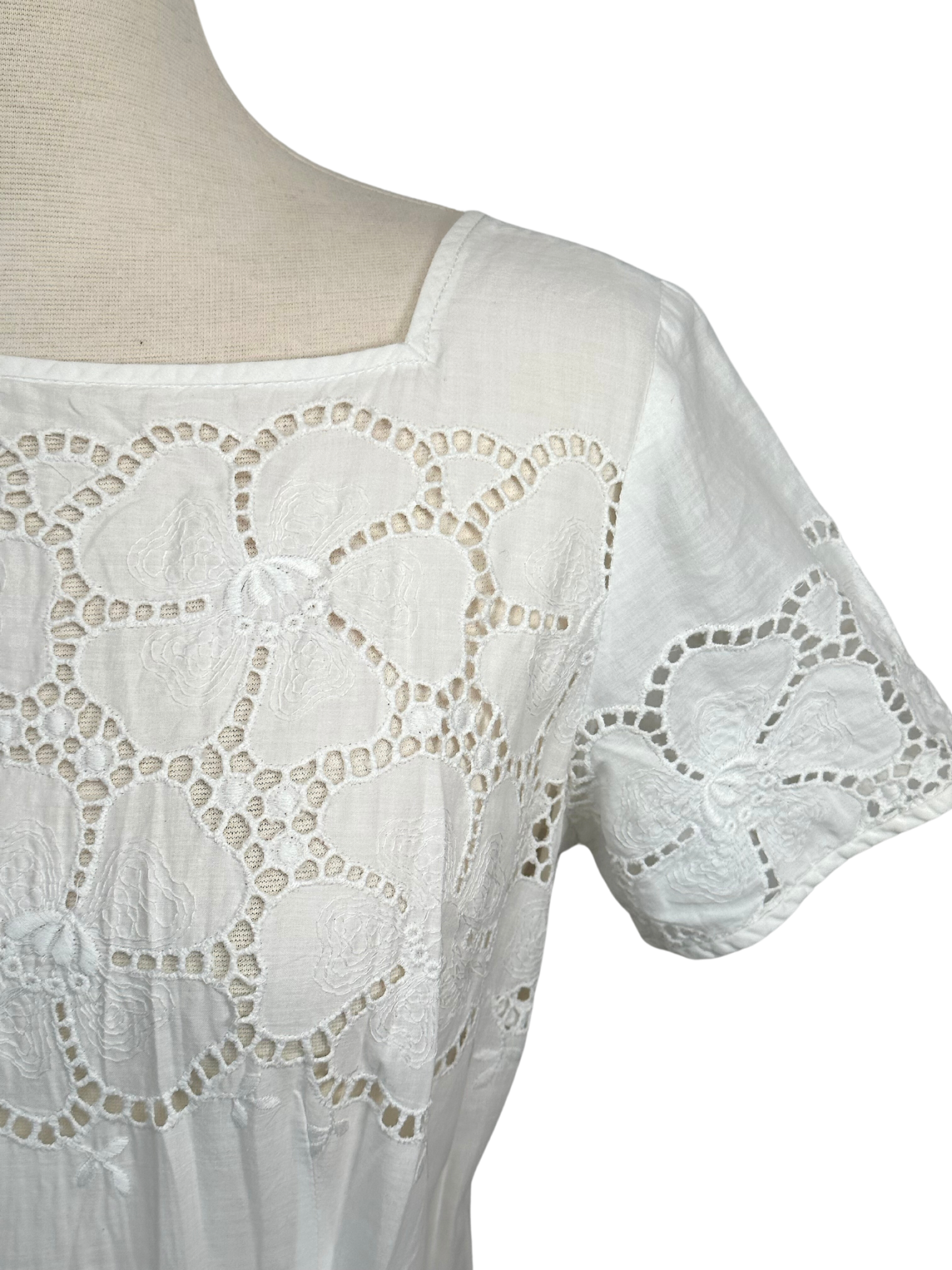 Vintage 1950s R&K Originals White Eyelet Fabric Dress - XS - S