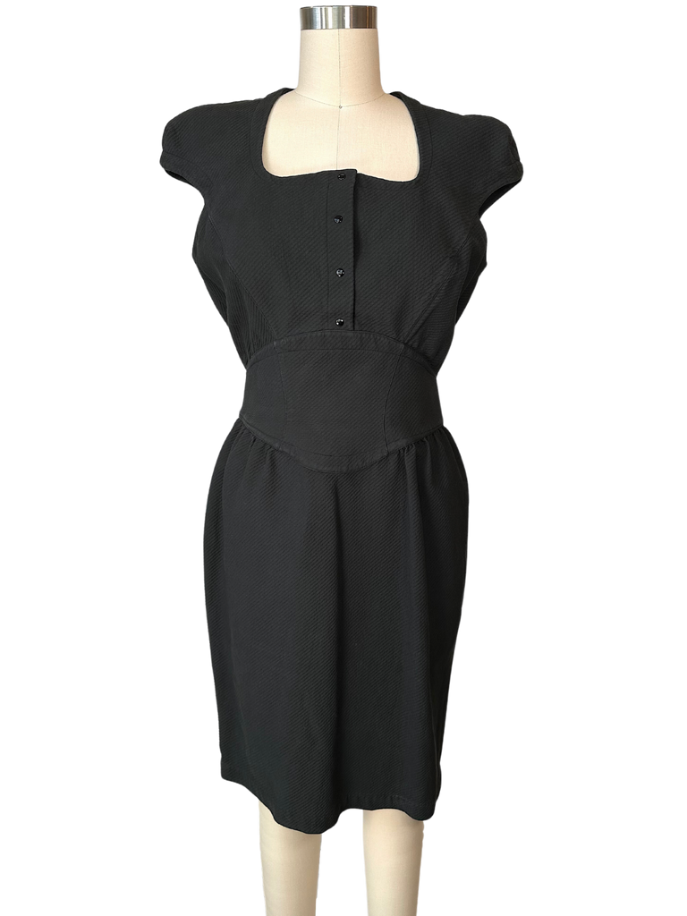 Vintage 1980s Thierry Mugler Iconic Black Dress with Oversized Belt - M - L