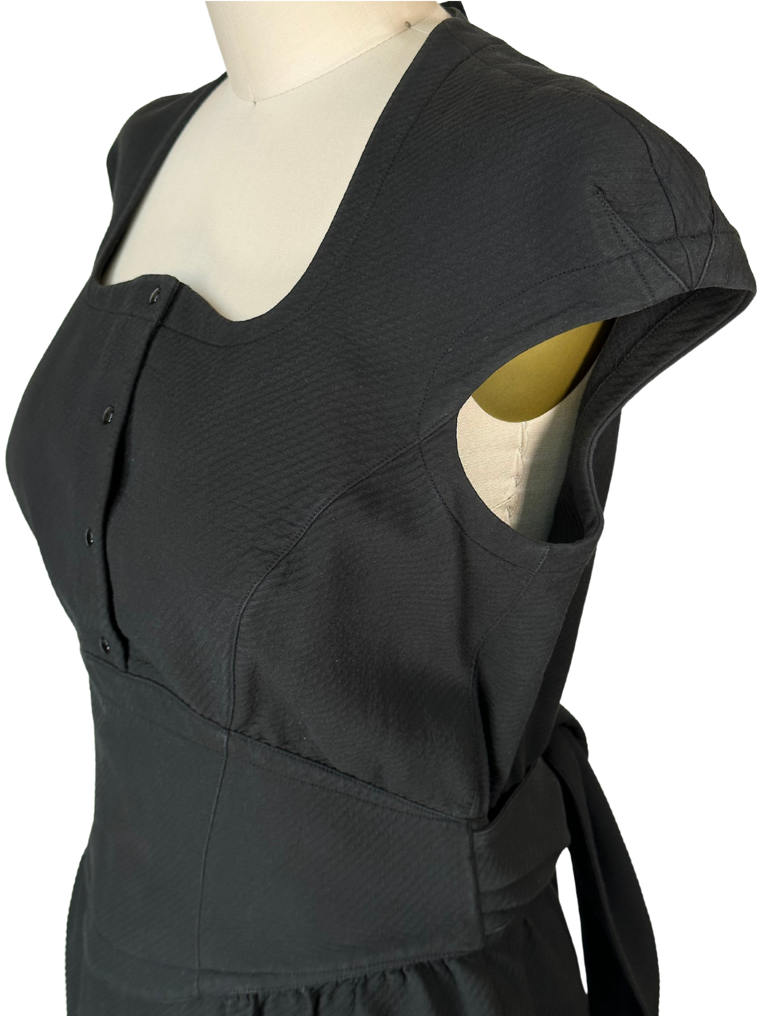 Vintage 1980s Thierry Mugler Iconic Black Dress with Oversized Belt - M - L