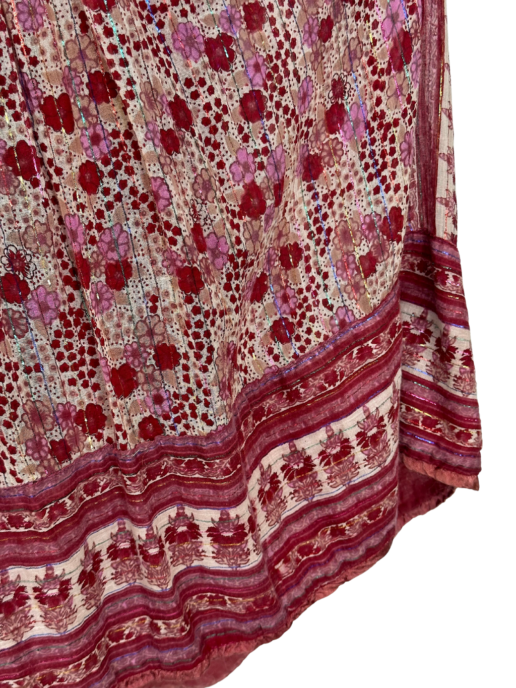 Vintage Red Floral Indian Cotton Gauze Hippie Dress - M