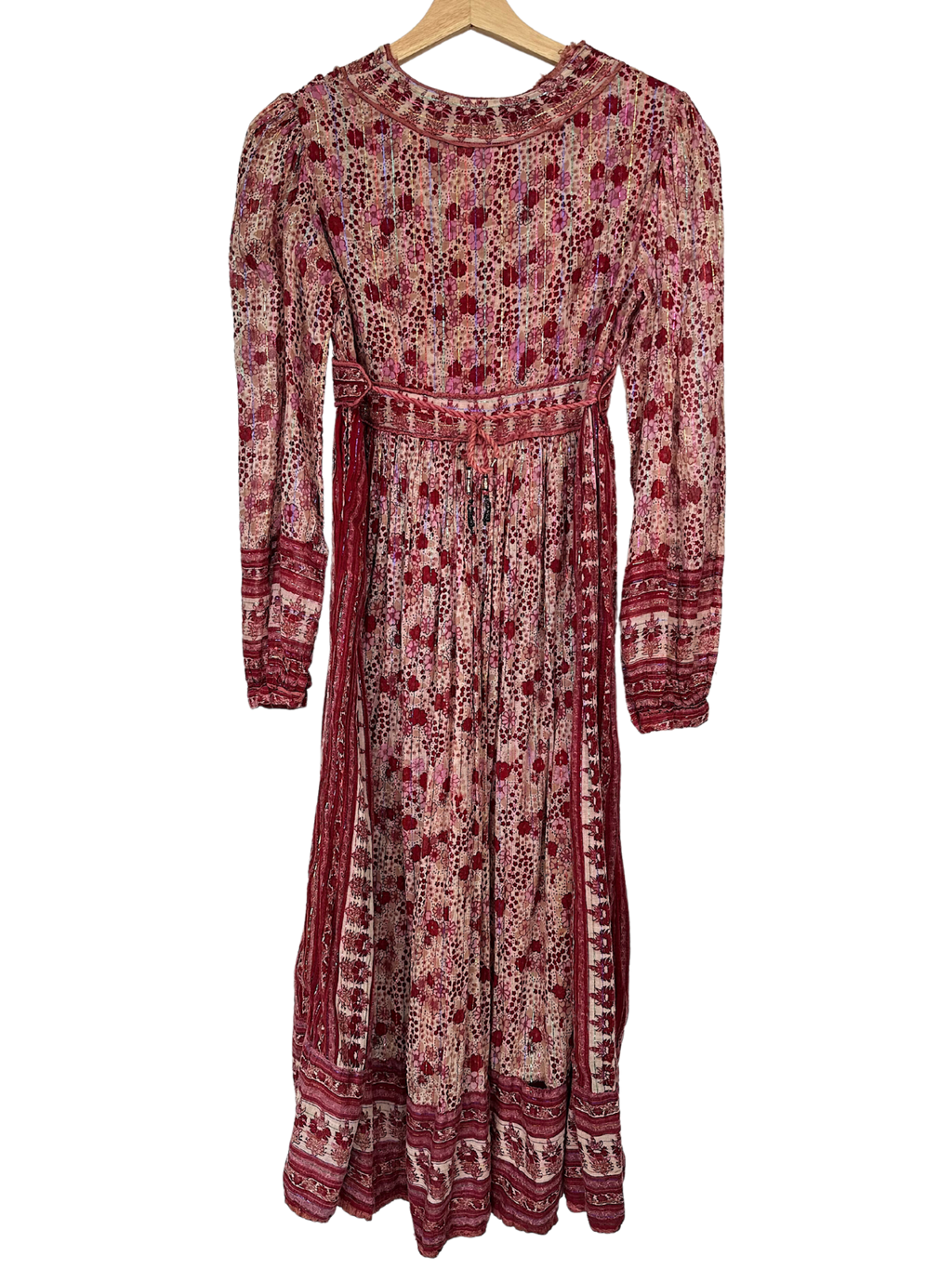 Vintage Red Floral Indian Cotton Gauze Hippie Dress - M