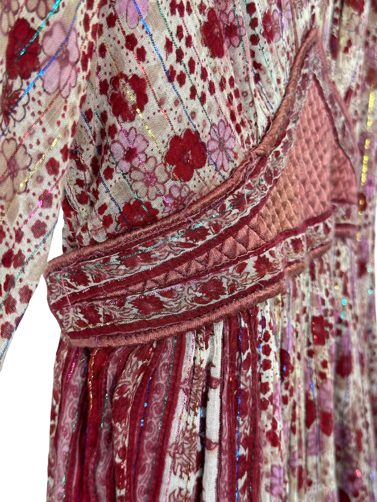 Vintage Red Floral Indian Cotton Gauze Hippie Dress - M