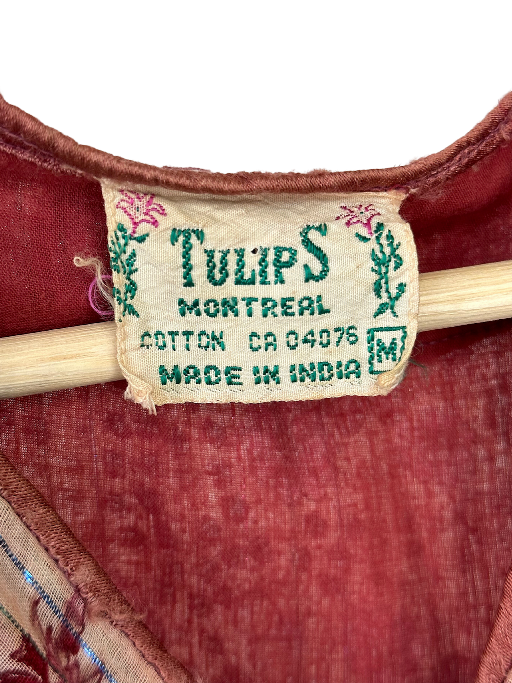 Vintage Red Floral Indian Cotton Gauze Hippie Dress - M