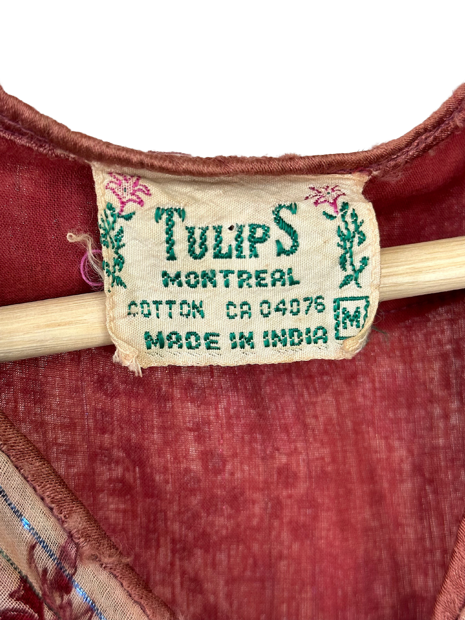 Vintage Red Floral Indian Cotton Gauze Hippie Dress - M