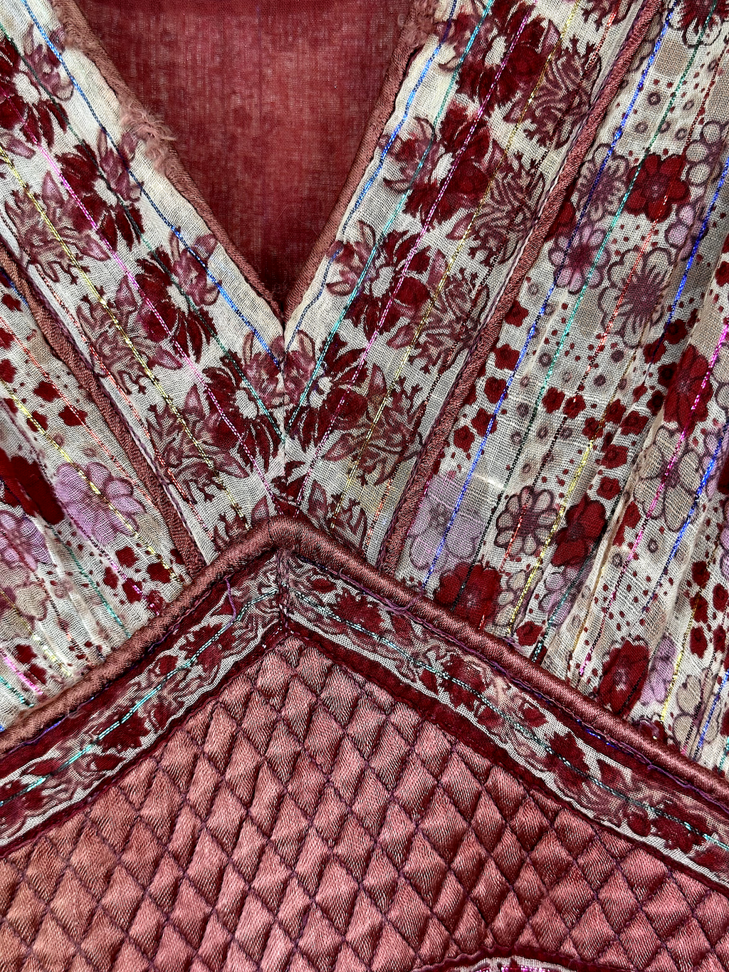 Vintage Red Floral Indian Cotton Gauze Hippie Dress - M