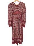 Vintage Red Floral Indian Cotton Gauze Hippie Dress - M