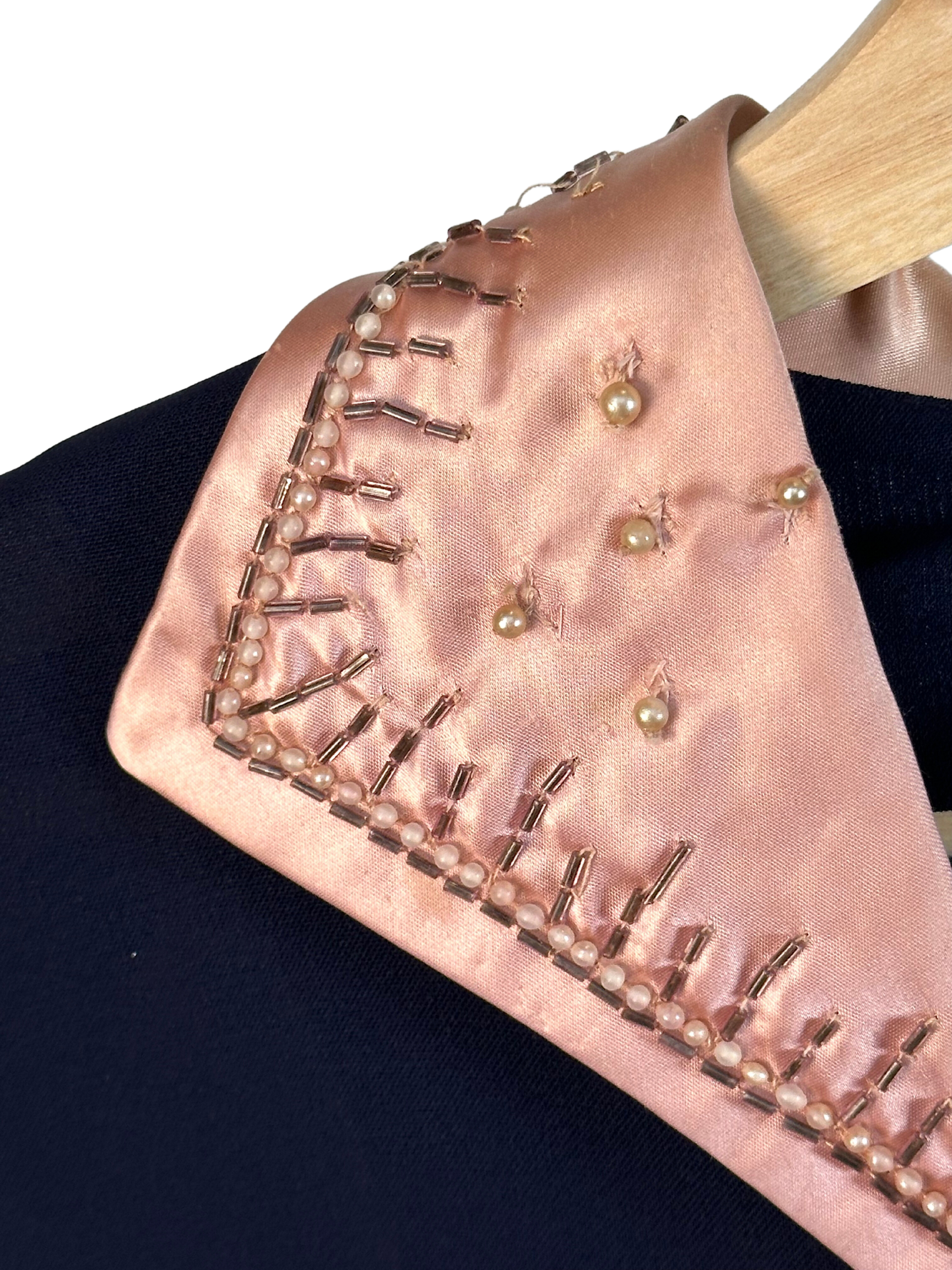 Vintage 1940s Navy Blue Dress with Pockets - M