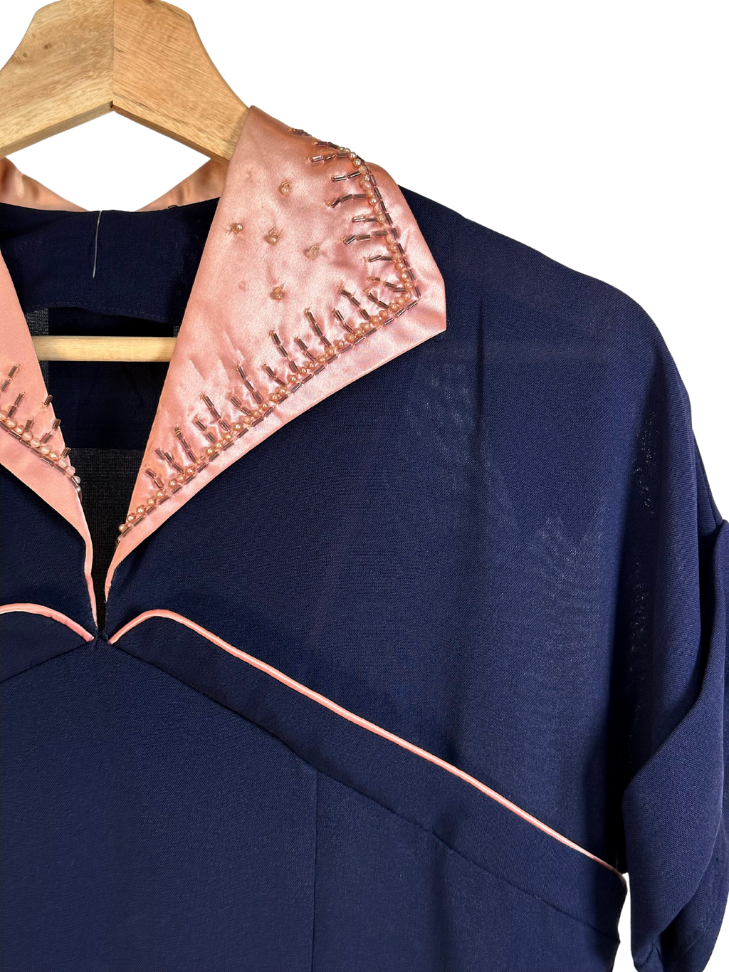 Vintage 1940s Navy Blue Dress with Pockets - M