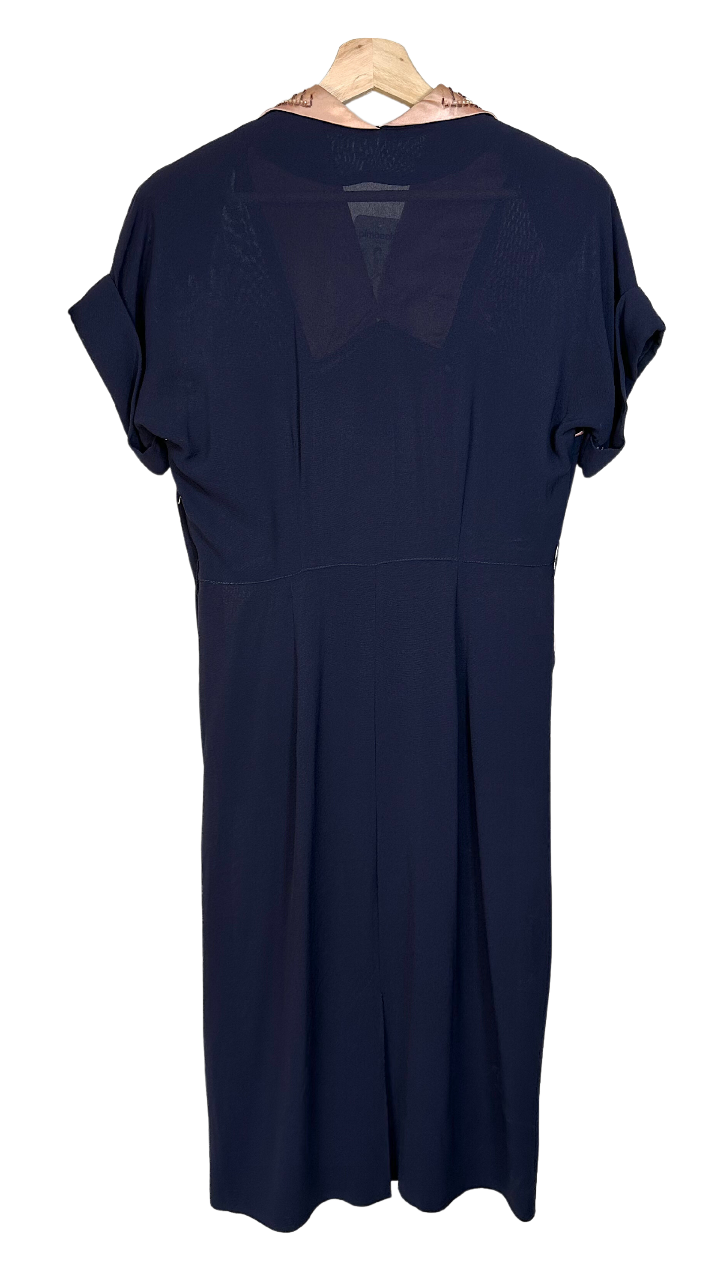 Vintage 1940s Navy Blue Dress with Pockets - M