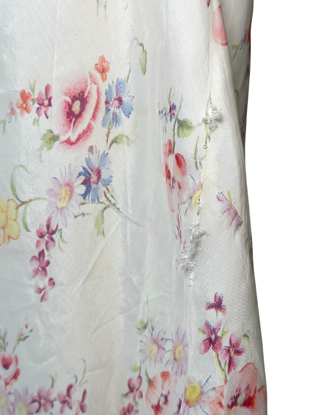 1930s White Floral Sleeveless Satin Dress - M - L