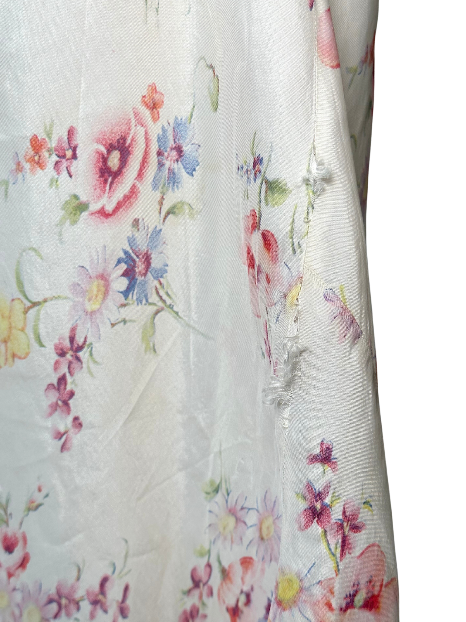 1930s White Floral Sleeveless Satin Dress - M - L