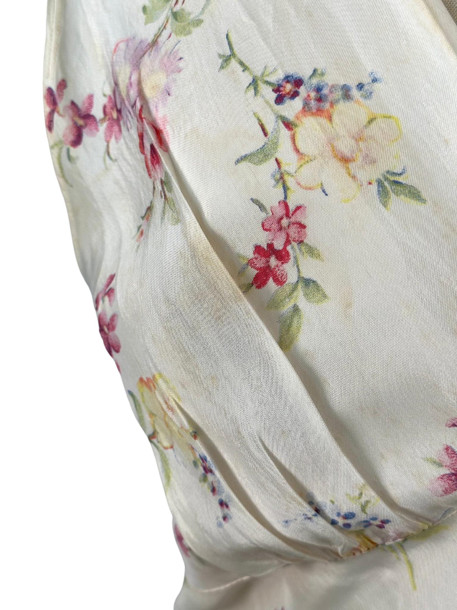 1930s White Floral Sleeveless Satin Dress - M - L