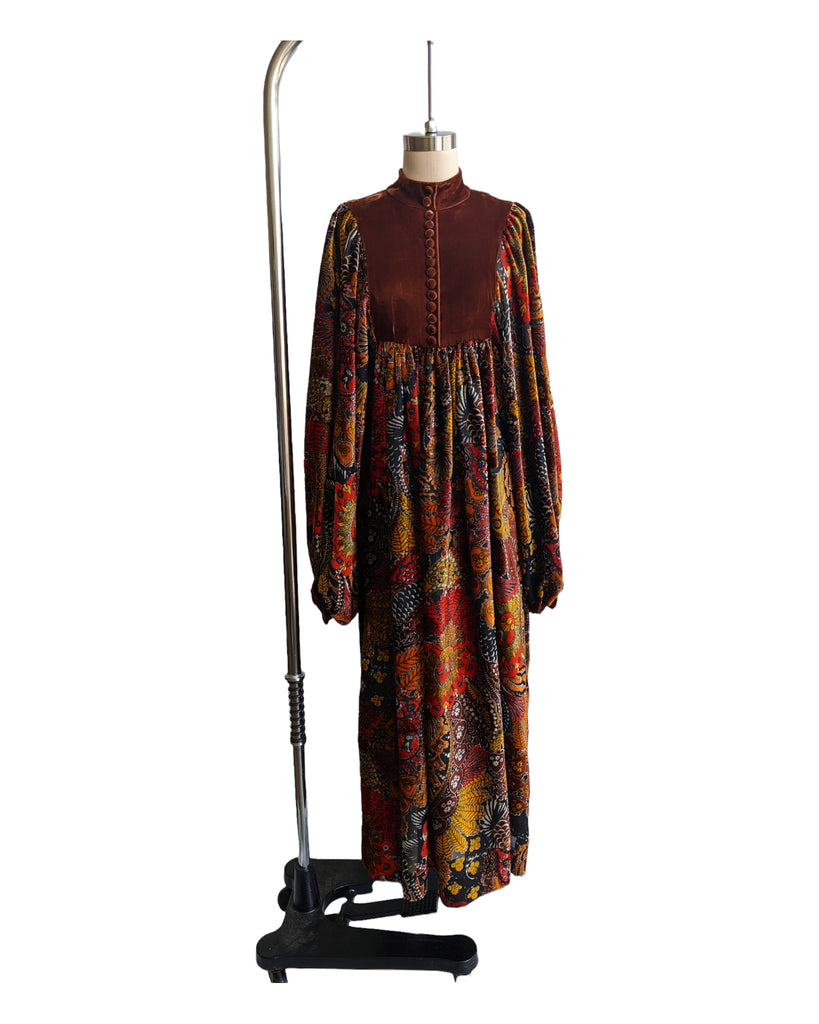 Vintage 70s Designer Peasant Maxi Dress