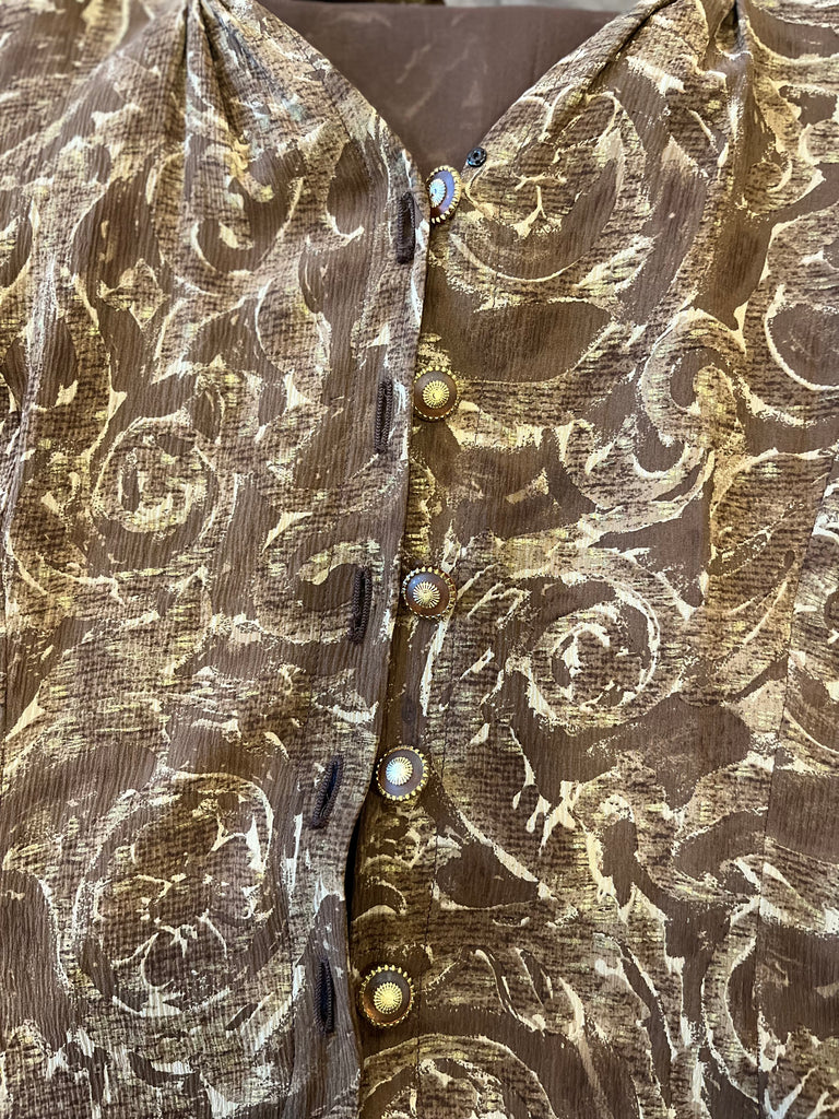 Vintage Emanuelle Ungaro Parallele Silk Print Drop Waist Midi Dress