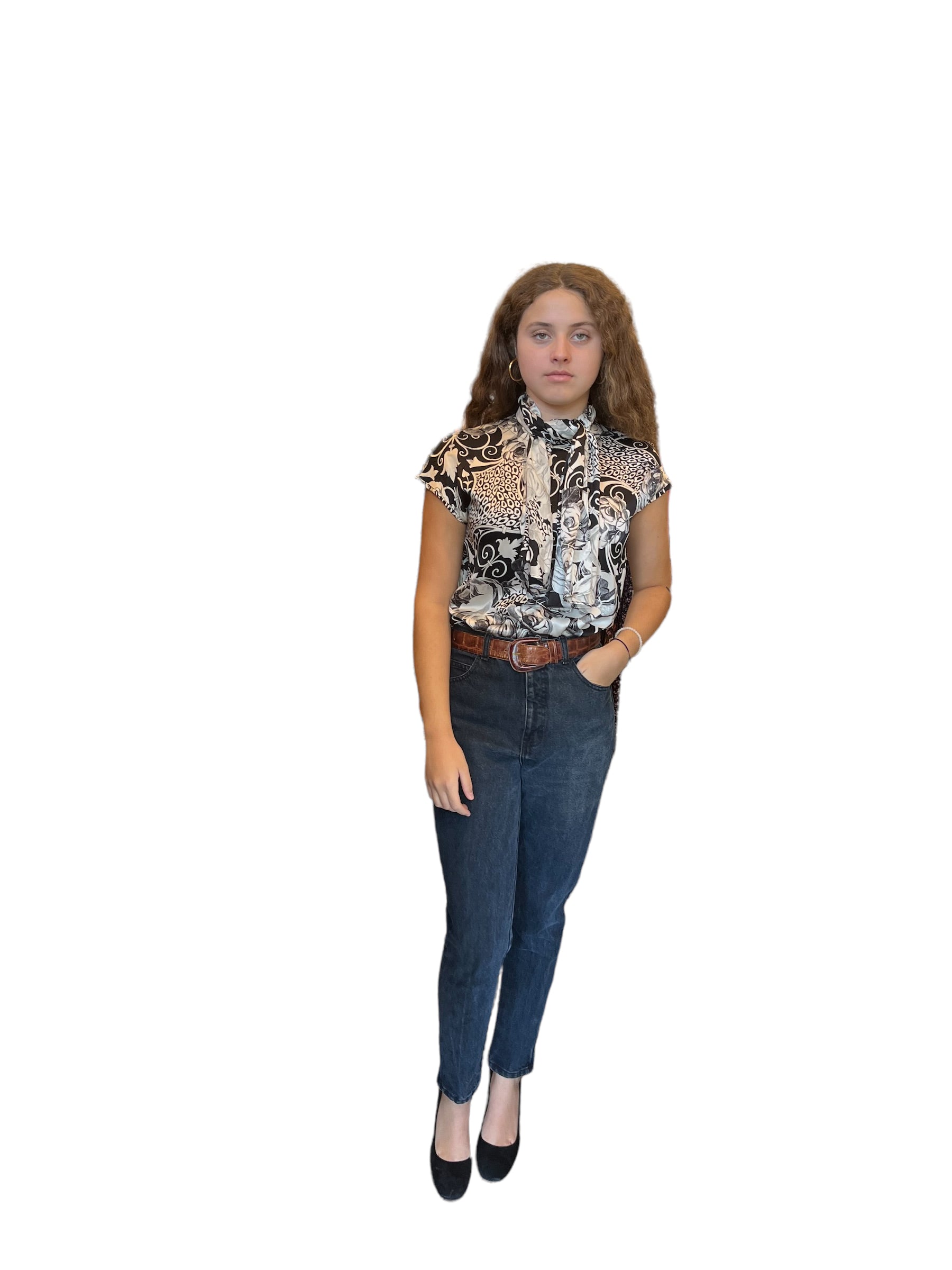 St. John Sleeveless Silk Print Top with Scarf - S-M