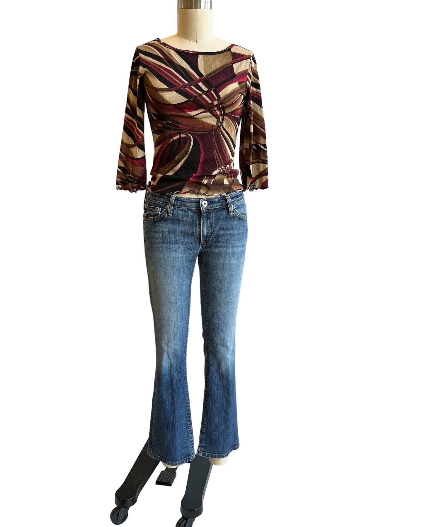Vintage Y2K Fall Print Stretch Top - M-L