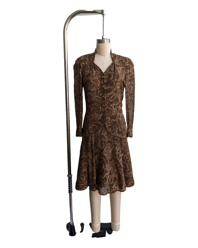 Vintage Emanuelle Ungaro Parallele Silk Print Drop Waist Midi Dress