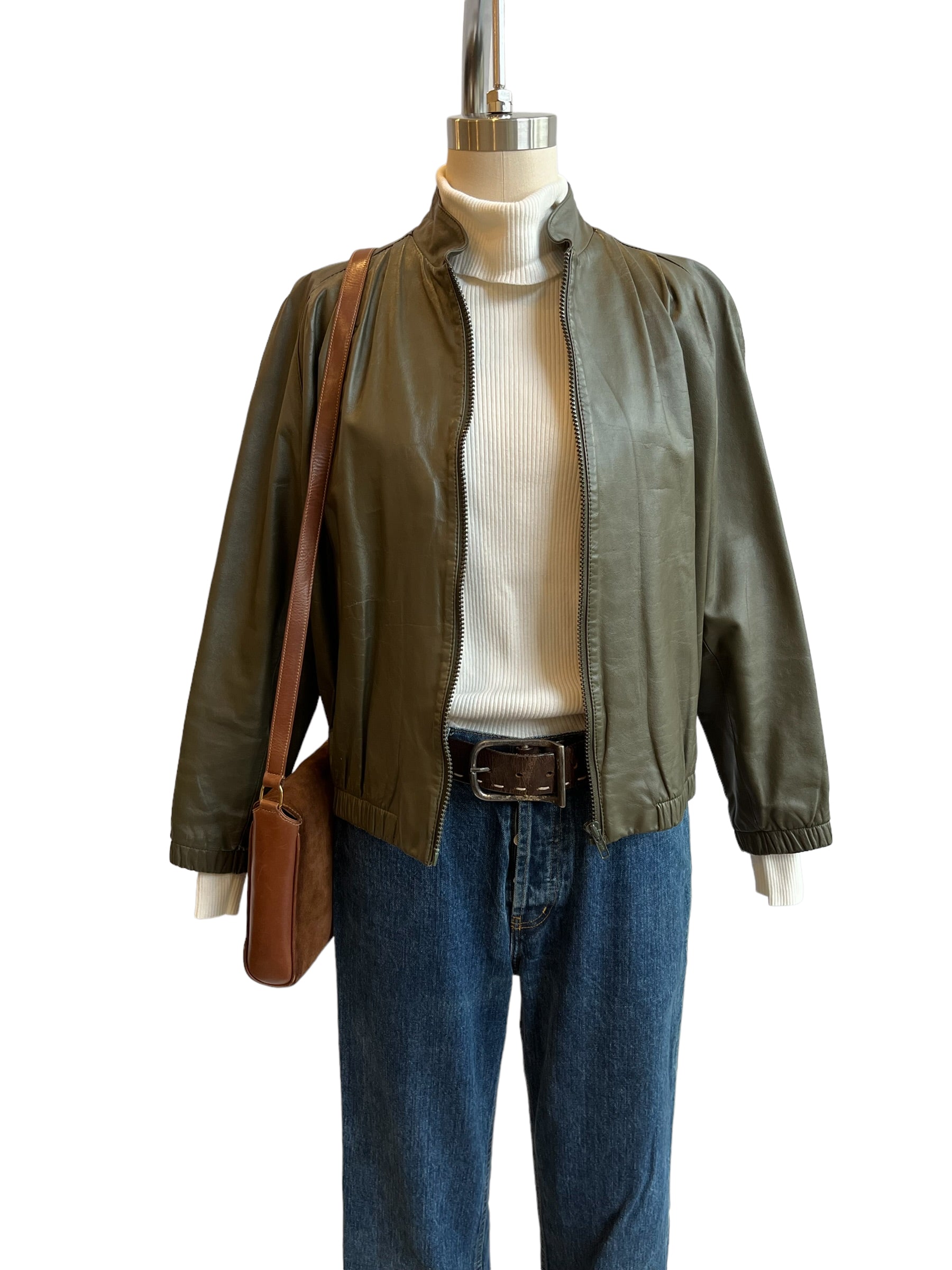 Vintage Olive Green Leather Jacket - S-M