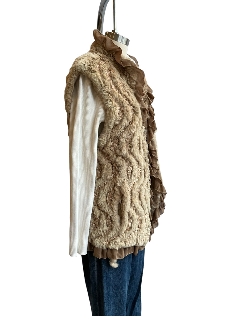 Beige Knitted Rabbit Fur Vest - M