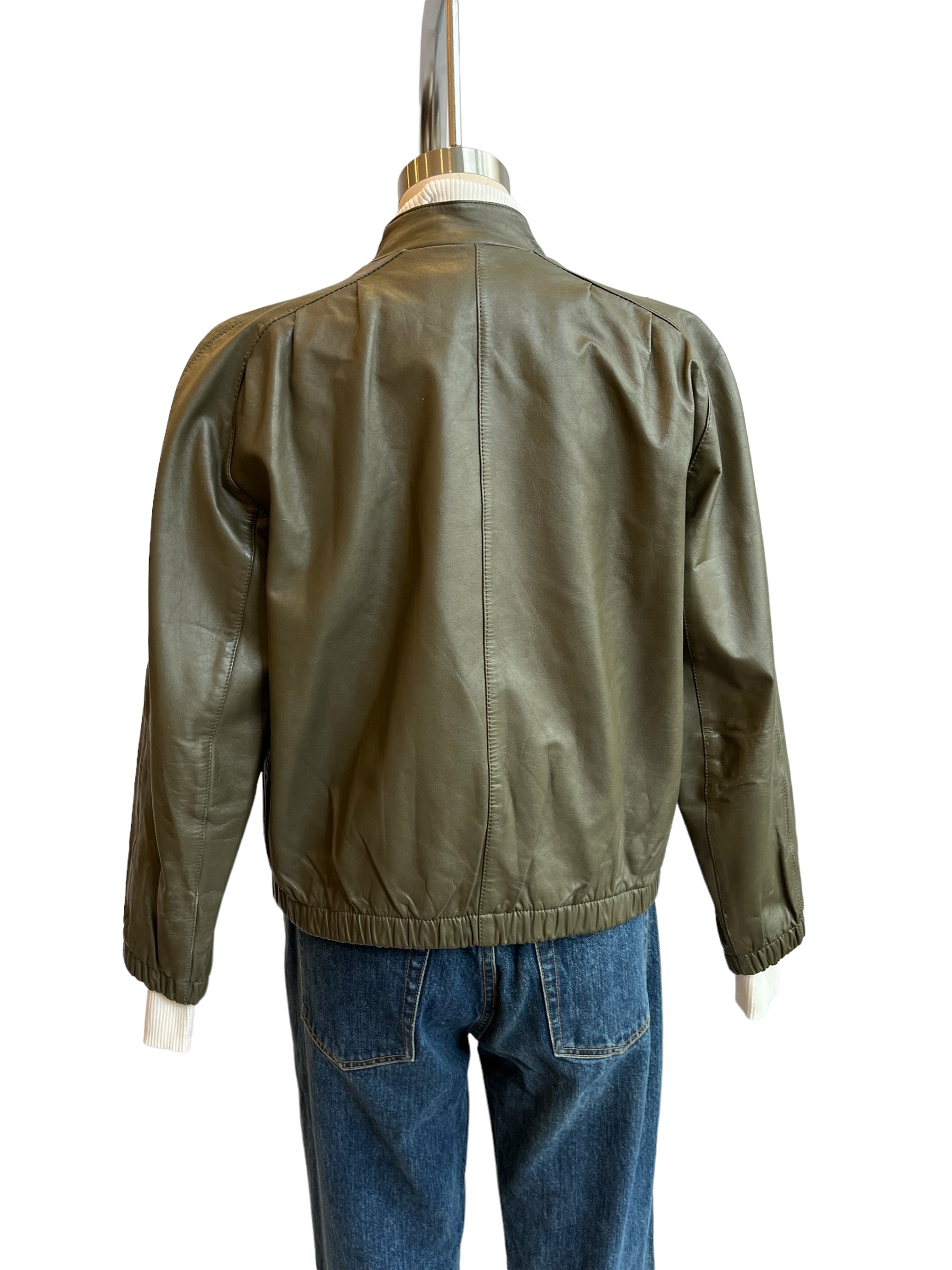 Vintage Olive Green Leather Jacket - S-M