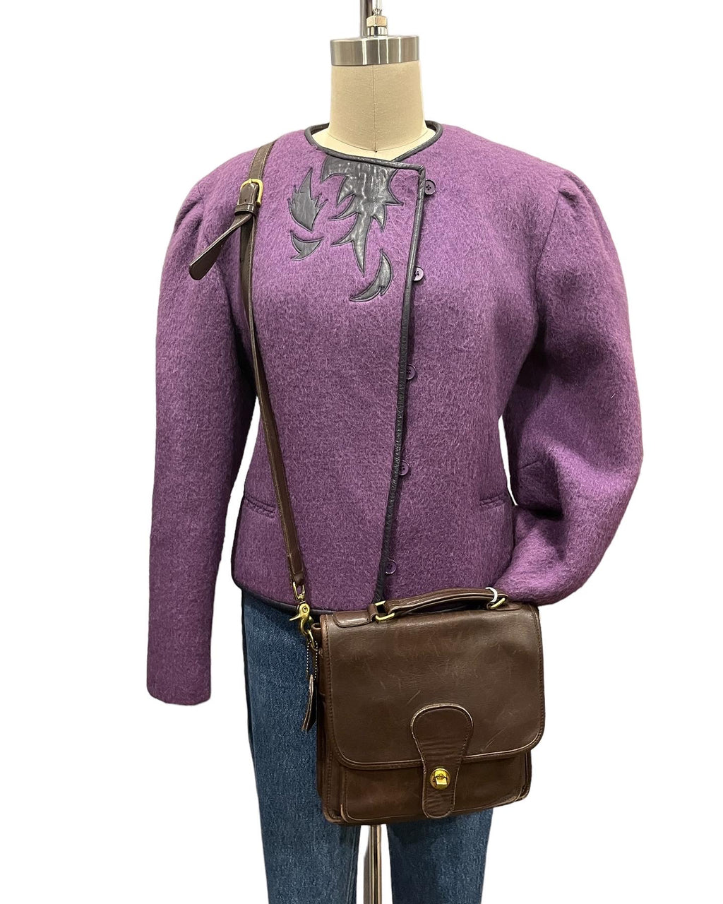 Vintage J. Tiktiner Purple Wool and Leather 80s Jacket - S - M