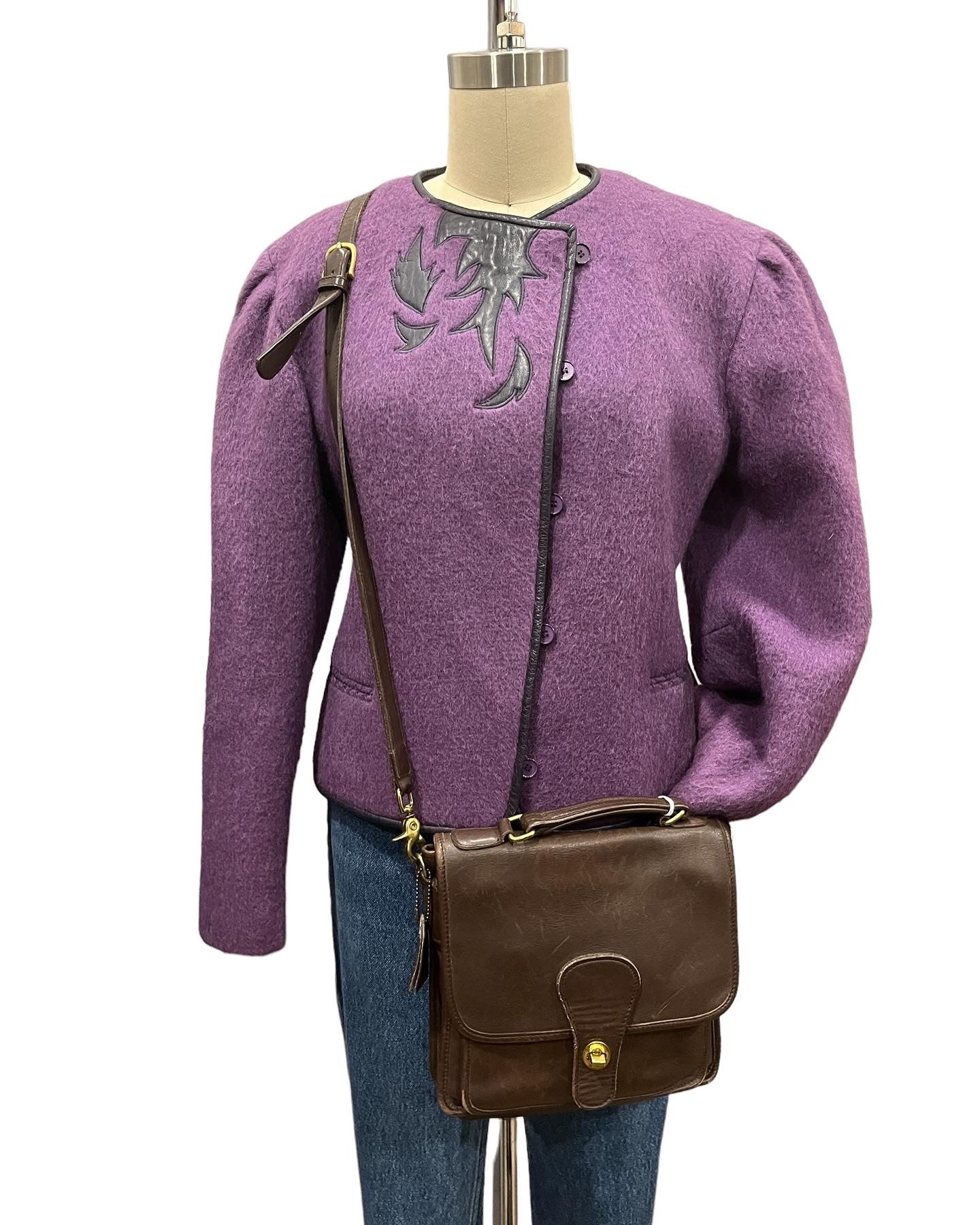 Vintage J. Tiktiner Purple Wool and Leather 80s Jacket - S - M