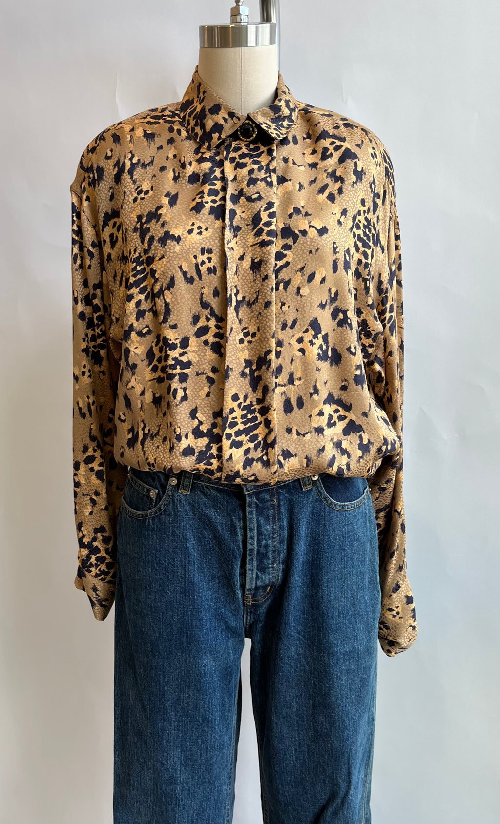 Vintage Anne Klein Silk Animal Print Elastic Waist Top
