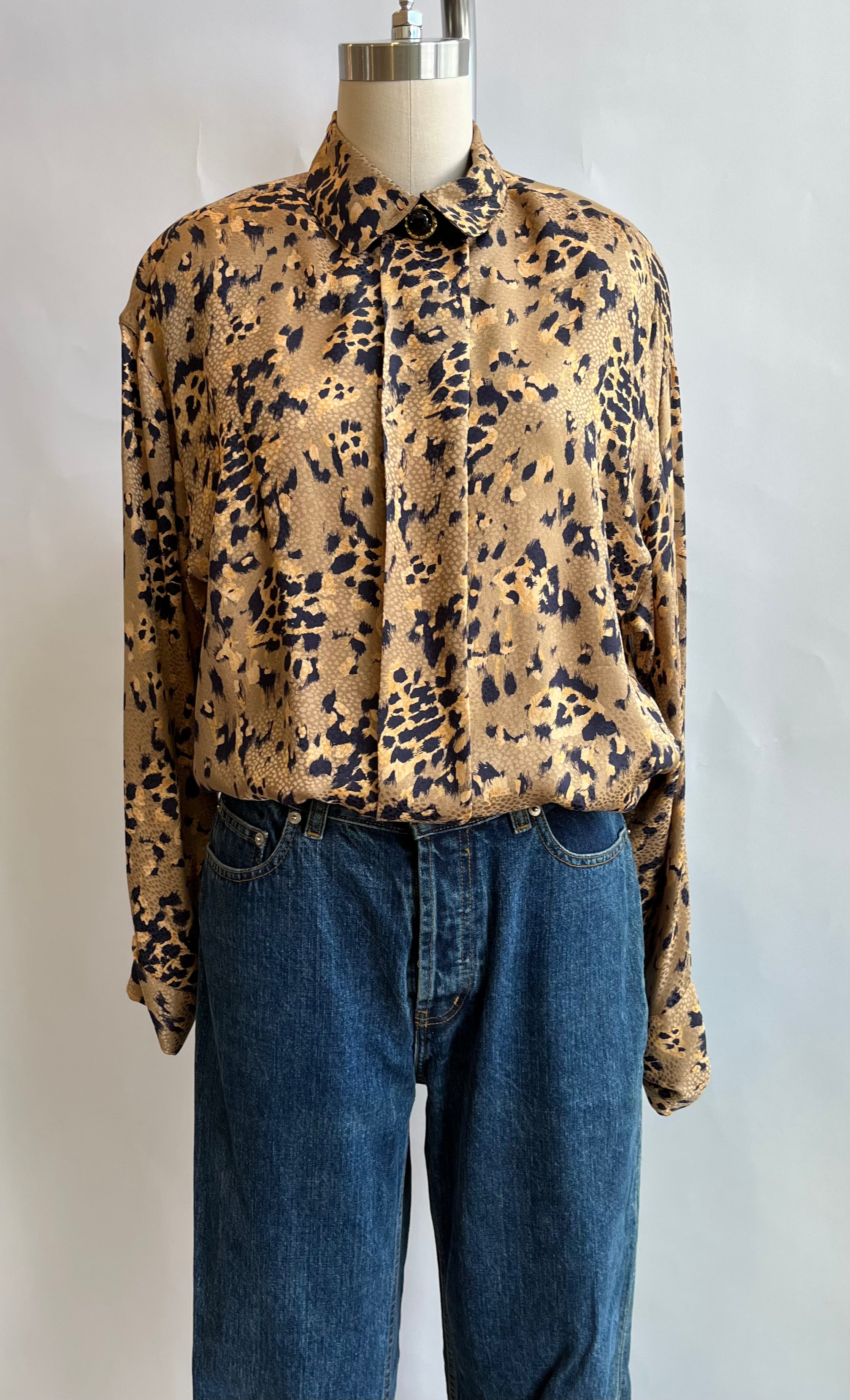 Vintage Anne Klein Silk Animal Print Elastic Waist Top
