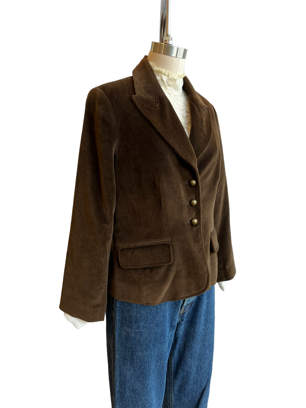 Chocolate brown Velvet 3 Button Blazer Jacket - M