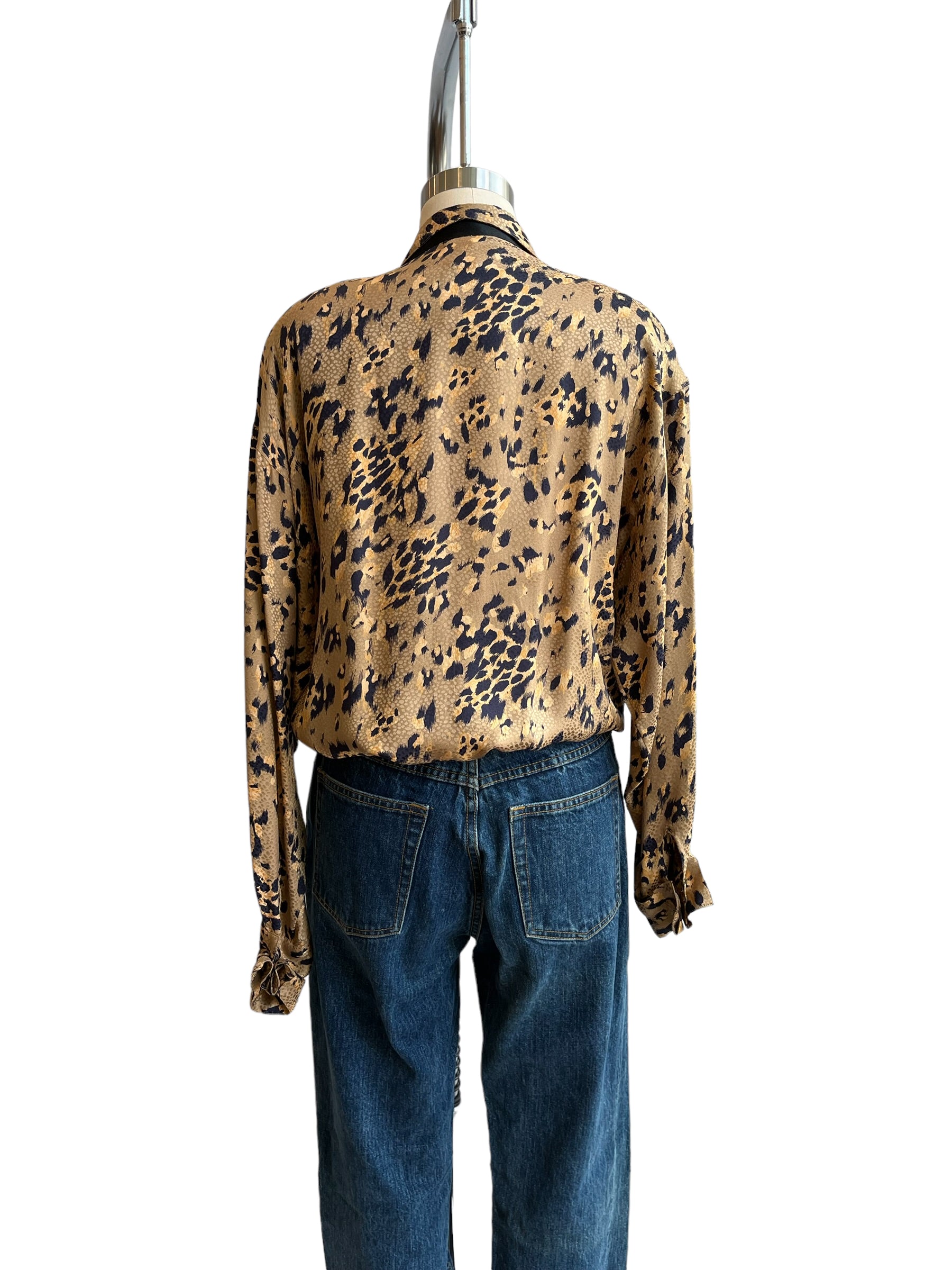 Vintage Anne Klein Silk Animal Print Elastic Waist Top