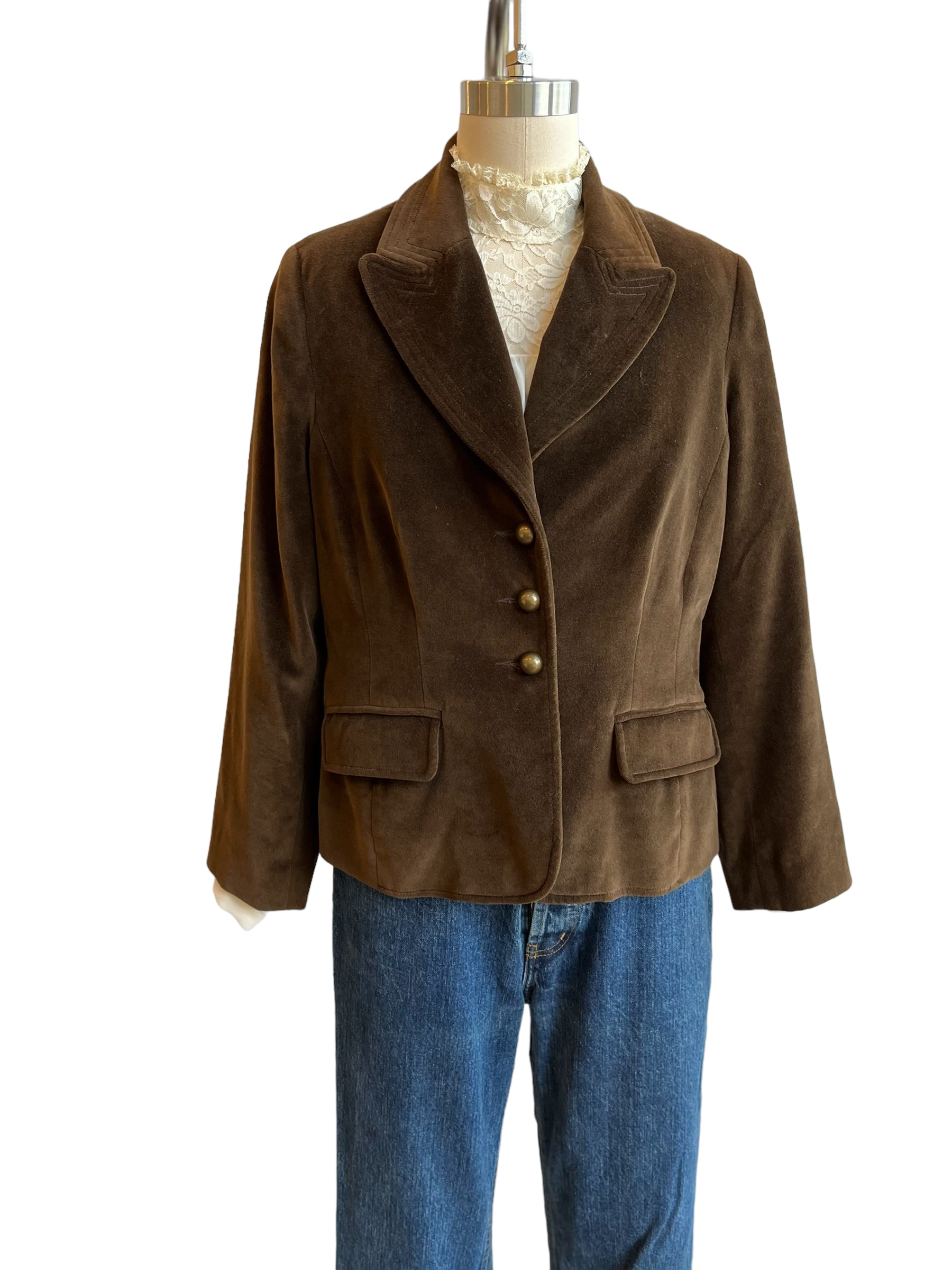 Chocolate brown Velvet 3 Button Blazer Jacket - M