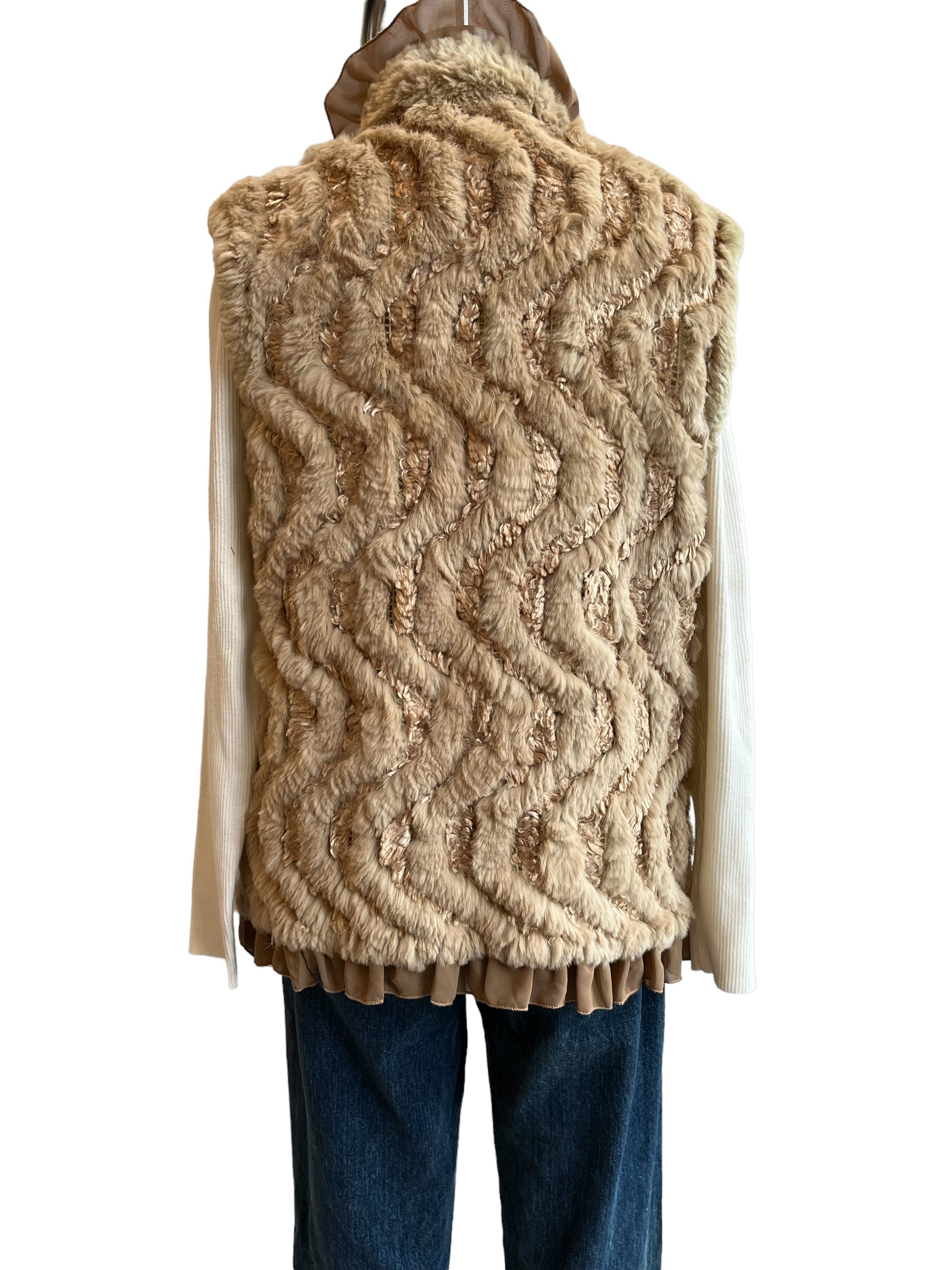 Beige Knitted Rabbit Fur Vest - M