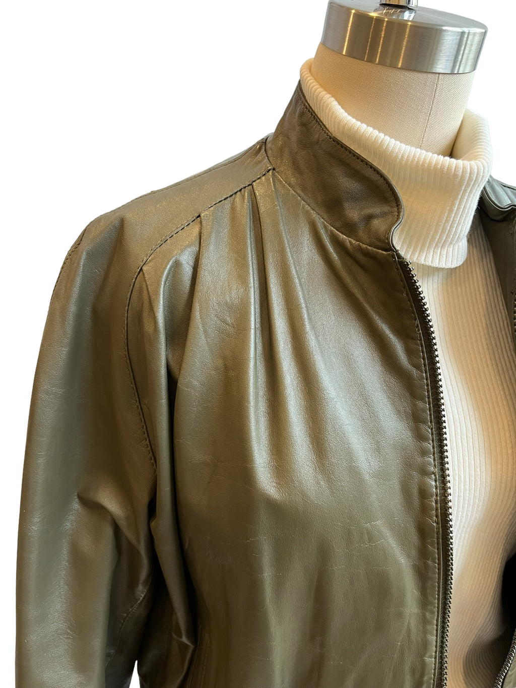 Vintage Olive Green Leather Jacket - S-M