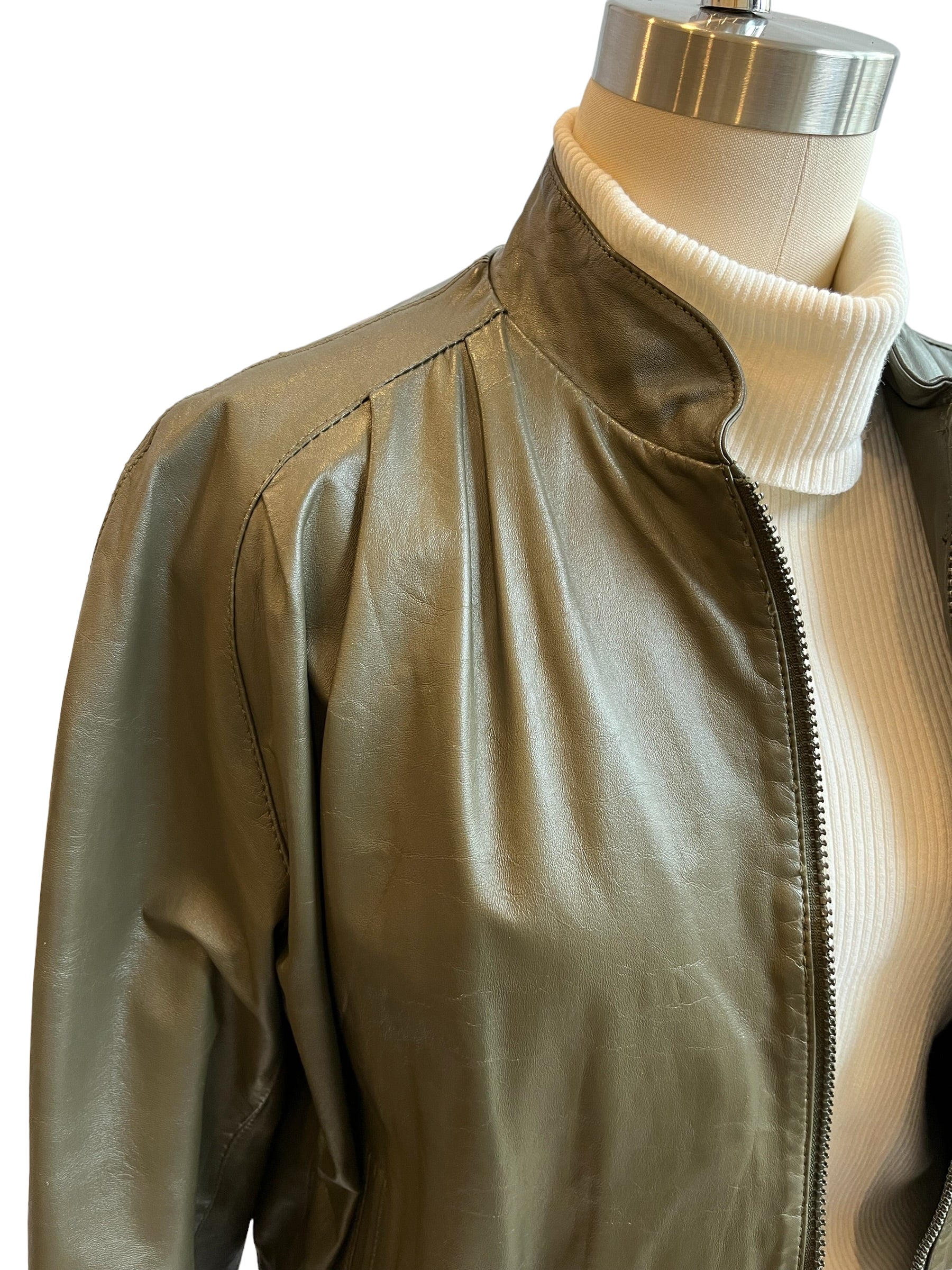 Vintage Olive Green Leather Jacket - S-M