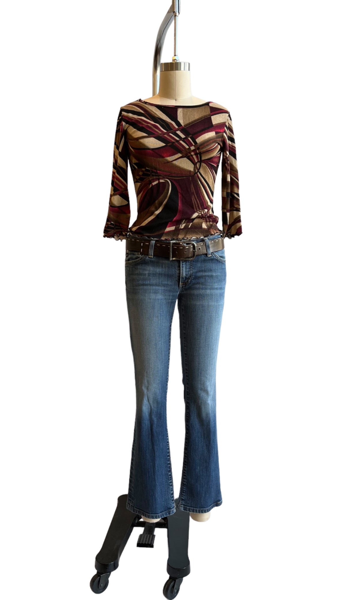 Vintage Y2K Fall Print Stretch Top - M-L