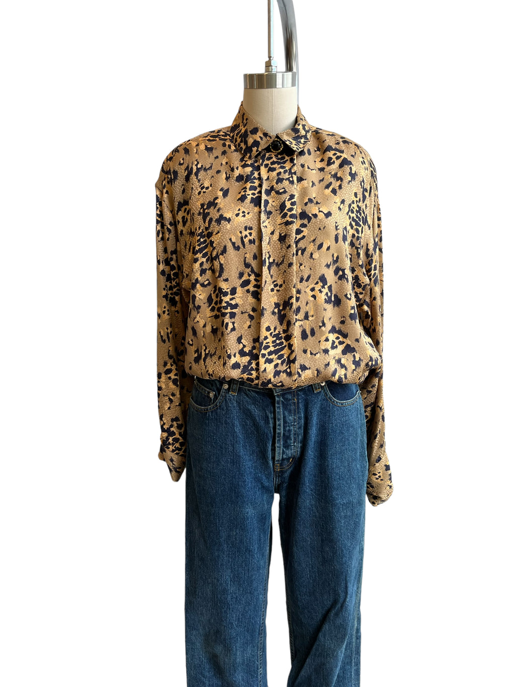 Vintage Anne Klein Silk Animal Print Elastic Waist Top