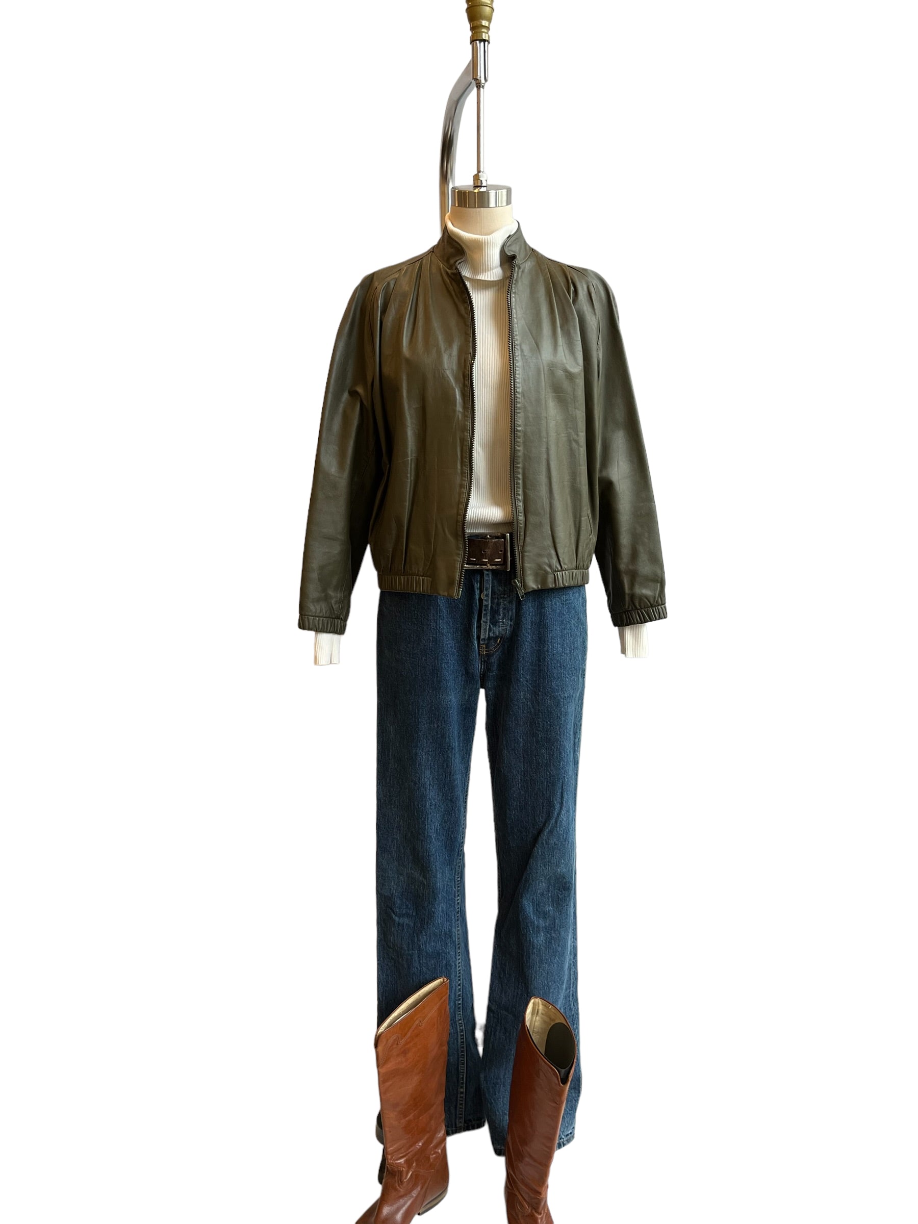 Vintage Olive Green Leather Jacket - S-M