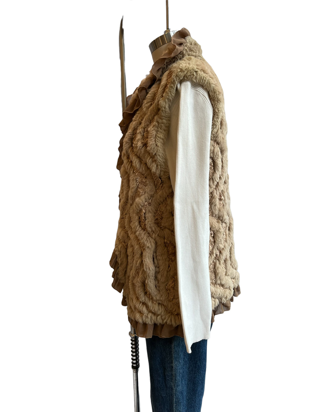 Beige Knitted Rabbit Fur Vest - M