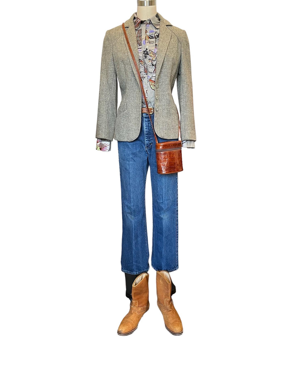Vintage Herringbone Fitted Wool Blazer - XS - S