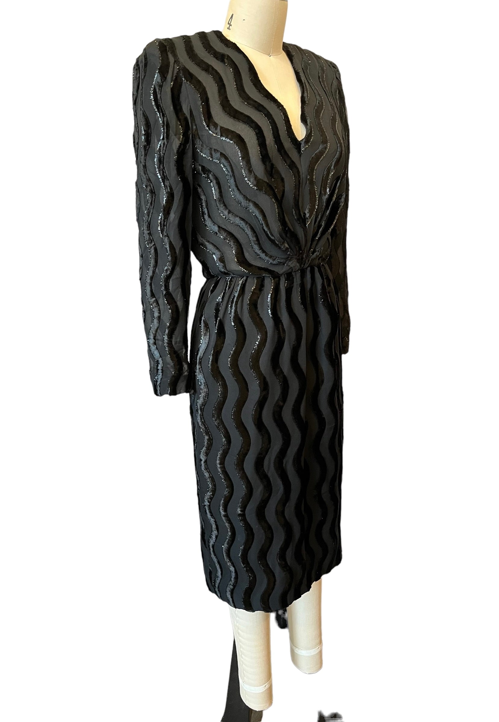 Vintage Diane Dickinson for Gentillesse Black Silk Blend Midi Party Dress - S-S/M