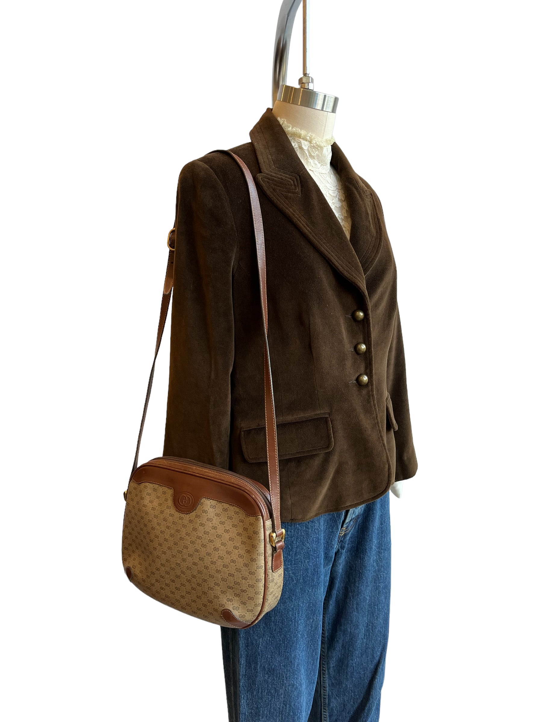 Chocolate brown Velvet 3 Button Blazer Jacket - M