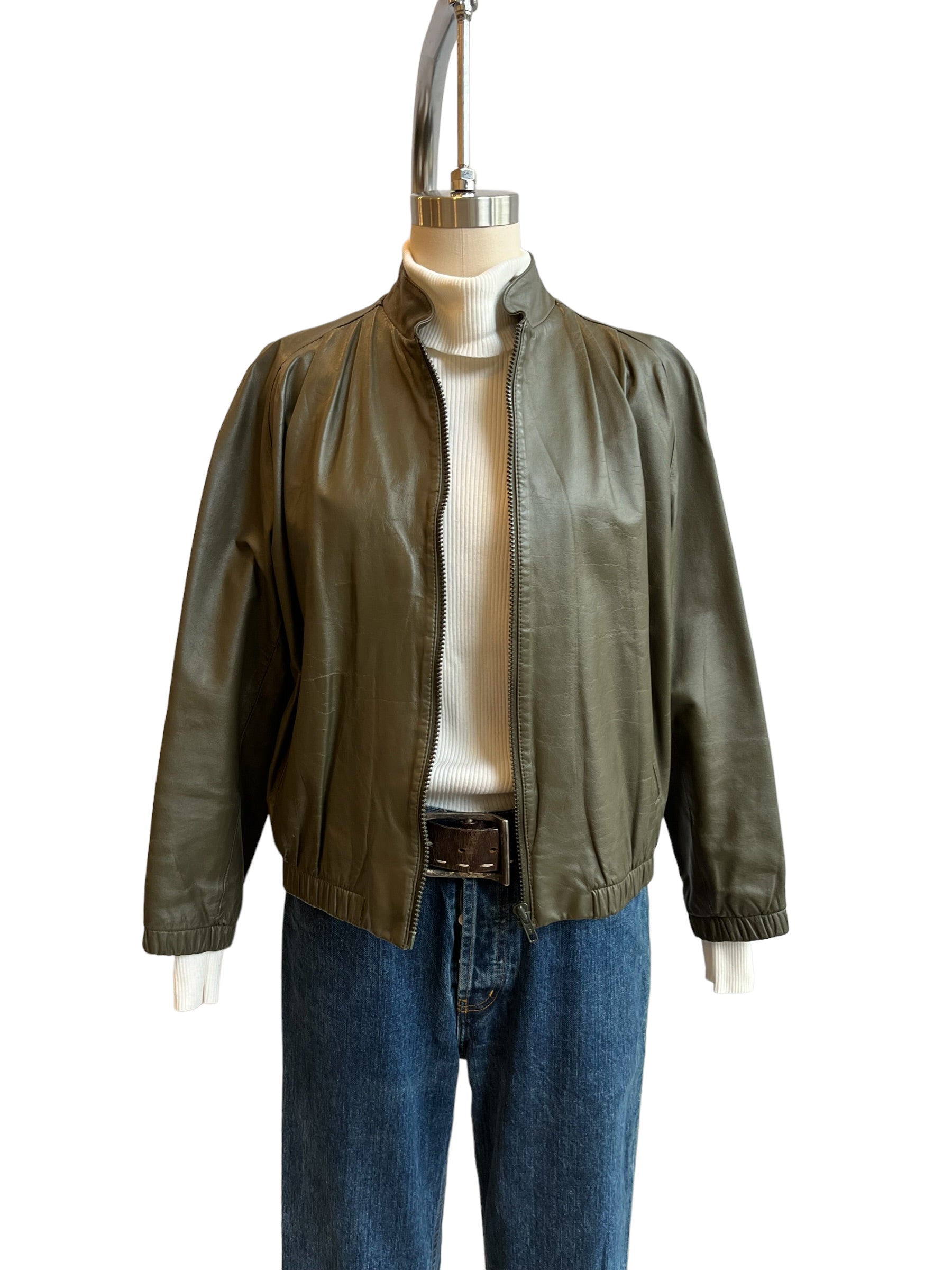 Vintage Olive Green Leather Jacket - S-M