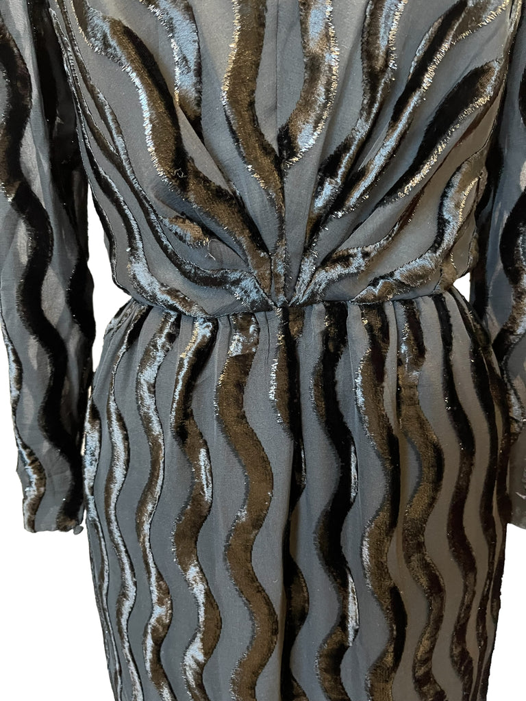 Vintage Diane Dickinson for Gentillesse Black Silk Blend Midi Party Dress - S-S/M