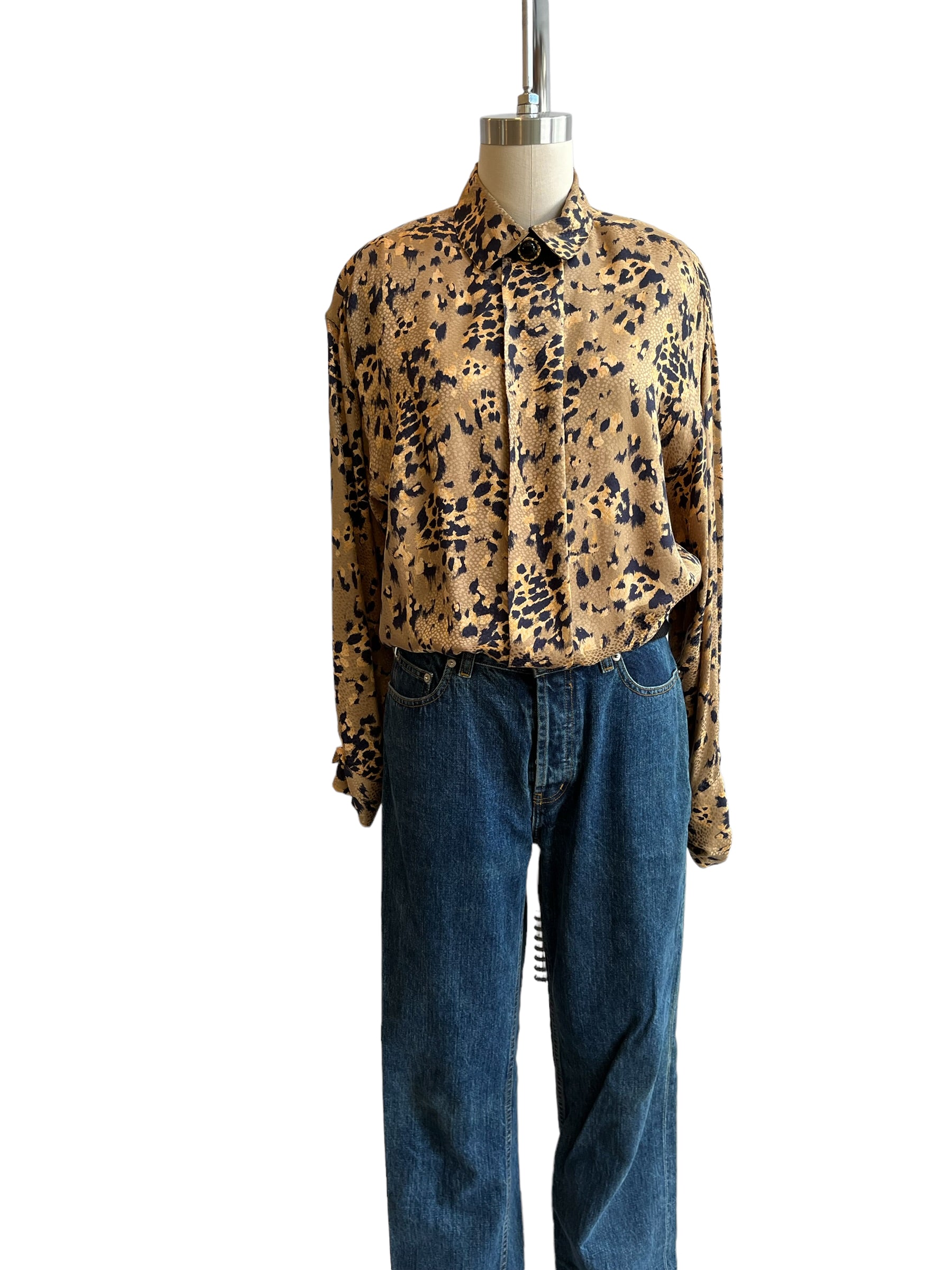 Vintage Anne Klein Silk Animal Print Elastic Waist Top