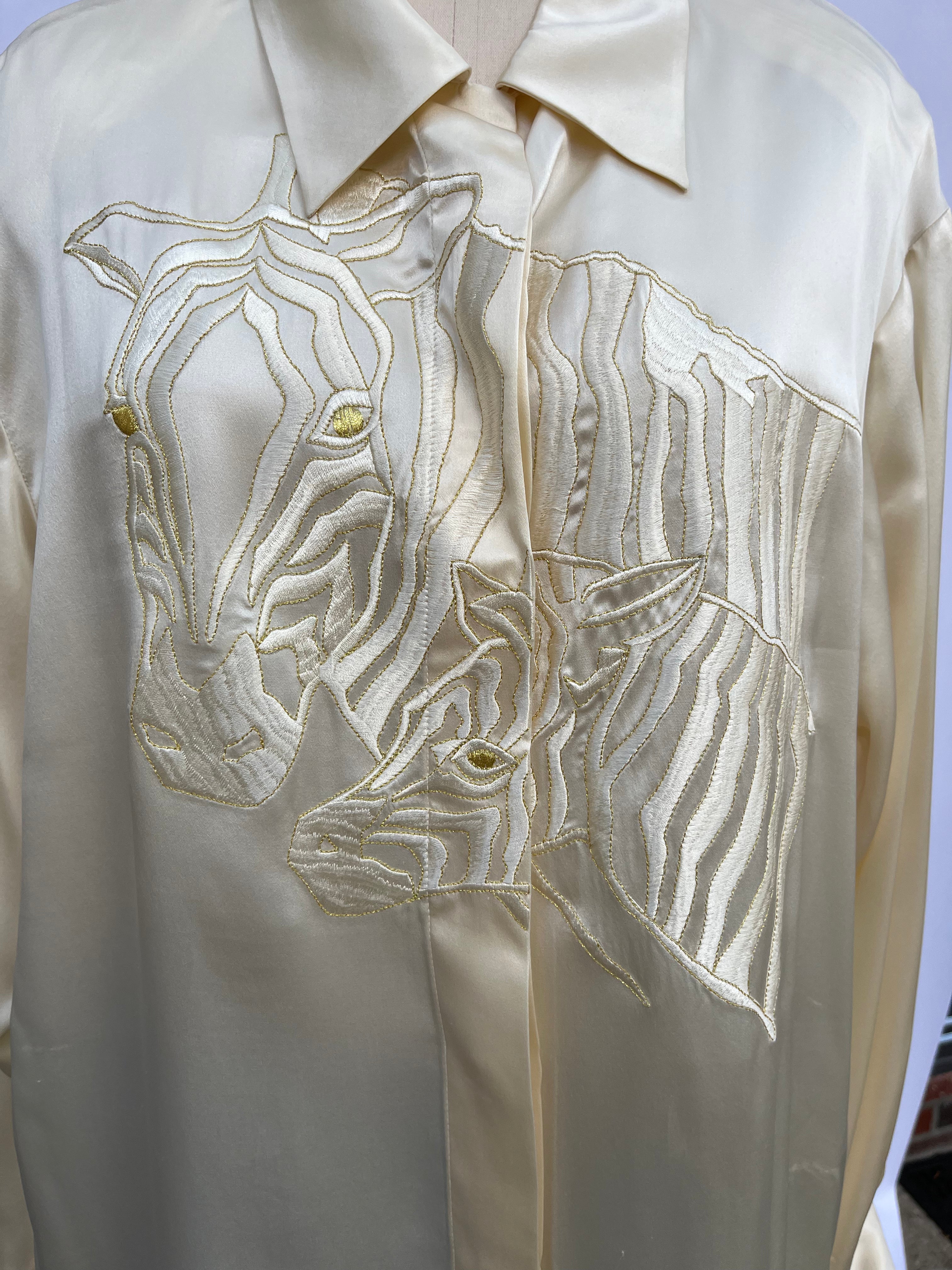 Vintage Bob Mackie NWT Silk Zebra Blouse Top - S,M,L