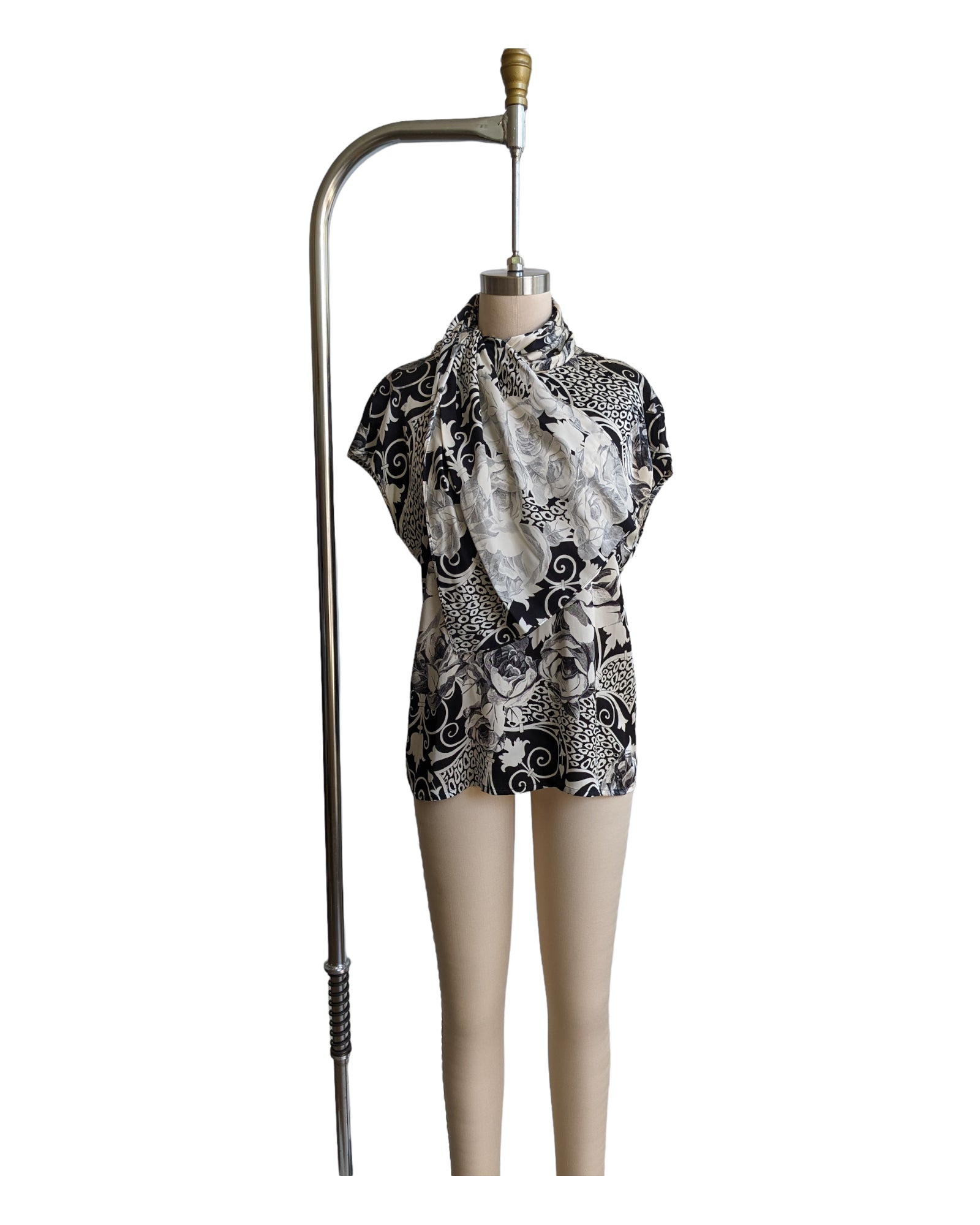 St. John Sleeveless Silk Print Top with Scarf - S-M