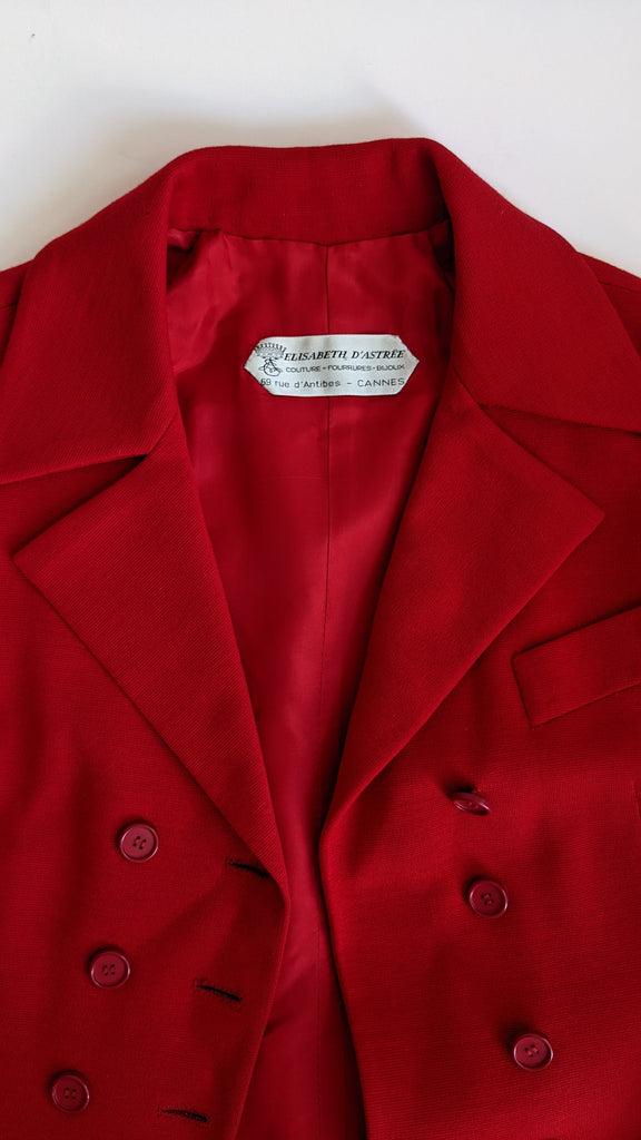 Vintage Elisabeth D'Astree Red Wool Couture Pant Suit