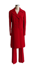 Vintage Elisabeth D'Astree Red Wool Couture Pant Suit