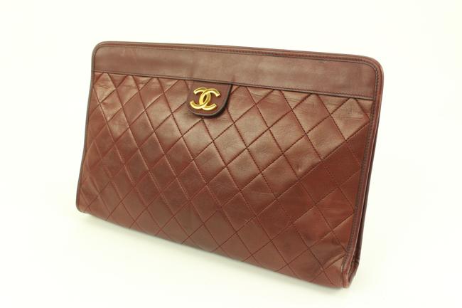 Chanel Dark Red Burgundy Quilted Lambskin CC Pouch Clutch
